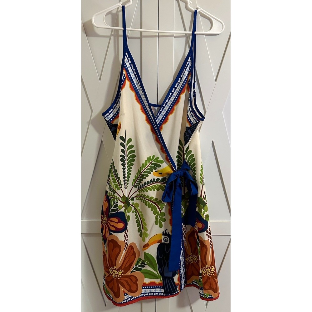 SHEIN Women's Multicolor Floral Wrap Dress Short V-Neck Strappy Tie Waist L
